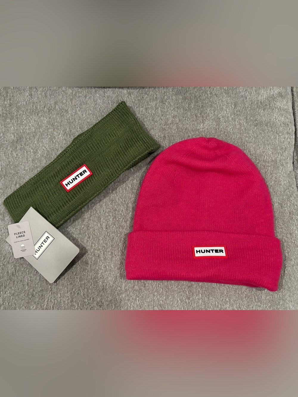 Hunter Pink Beanie with Olive Green Headband